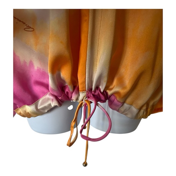 Ramona LaRue Multicolor Satin Blouse Kimono Sleeve Drawstring Excellent Size M/L - Picture 5 of 9